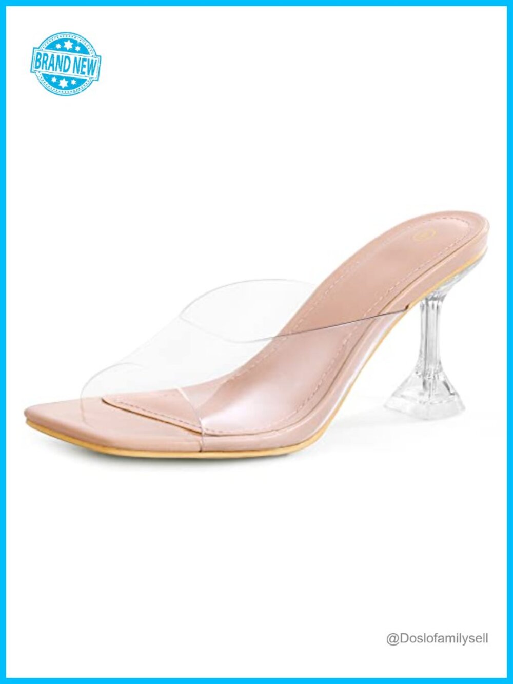 Clear Heeled Sandals Square Toe Slip On Dress Shoes